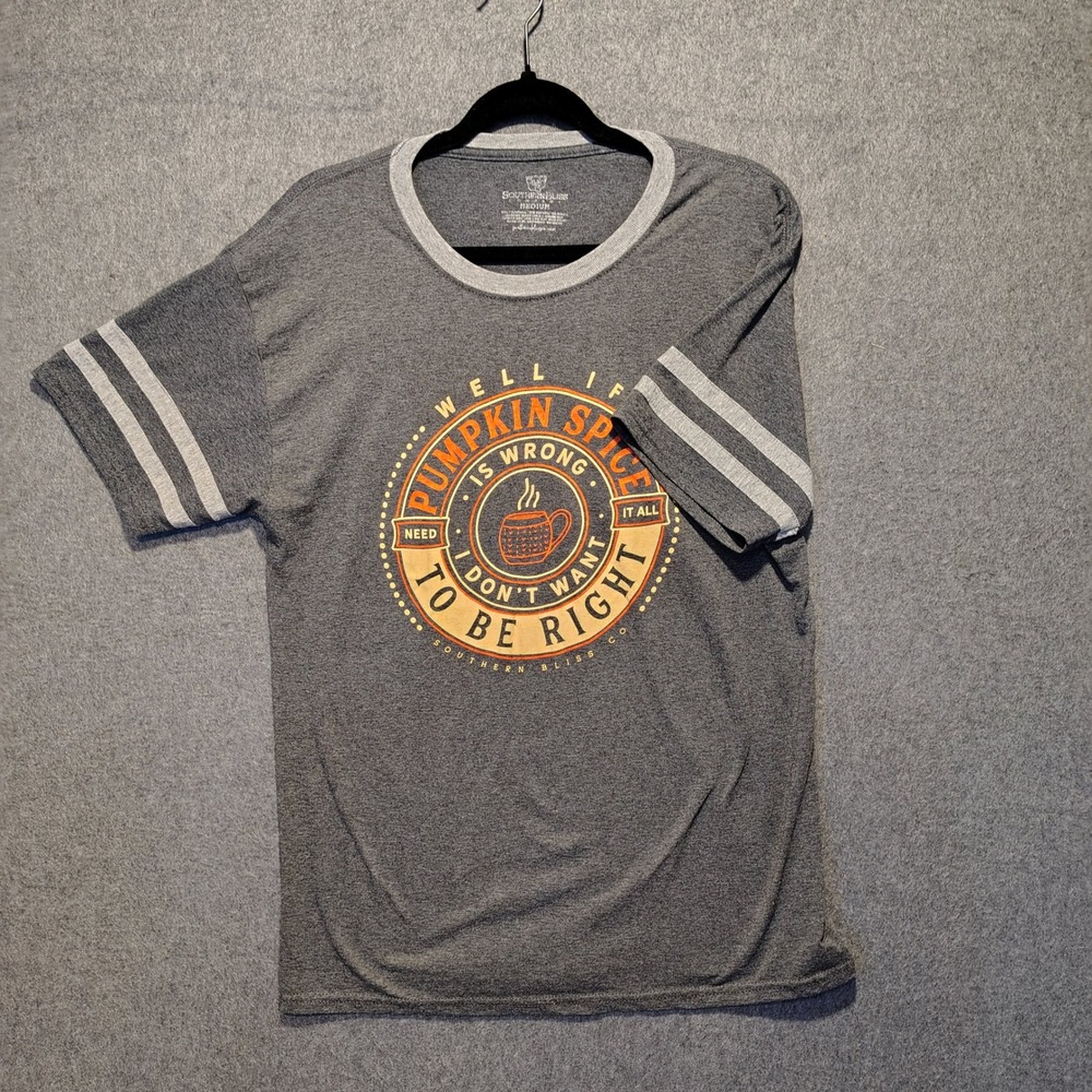 Southern Bliss Co Pumpkin Spice Graphic Tee Shirt‎ Gray Short Sleeve Medium